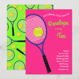 Tennis Sports Barns födelsedag Party Rosa Girls Inbjudningar