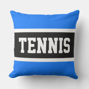 TENNIS Sporty 70 s ljusblå svart vit Rand Kudde