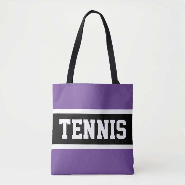 TENNIS Sporty Lila Black White Athletic Rand Tygkasse (Framsida)