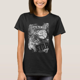 Tennis Star, Black Grunge Tennis T Shirt