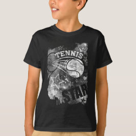 Tennis Star, Black Grunge Tennis T Shirt
