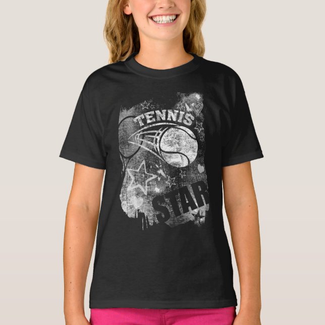 Tennis Star, Black Grunge Tennis T Shirt (Framsida)