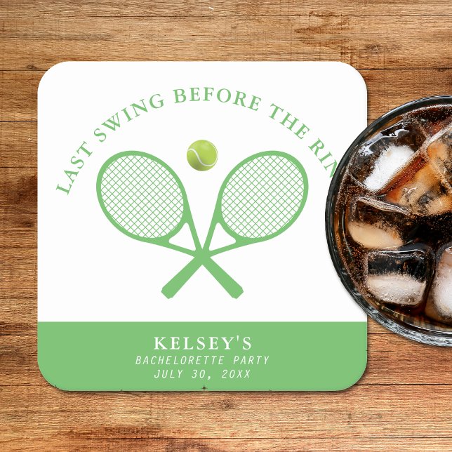 Tennis Syster Avskedssving Innan Bröllopet Underlägg Papper Kvadrat (Tennis Bachelorette Last Swing Before the Ring Square Paper Coaster
)