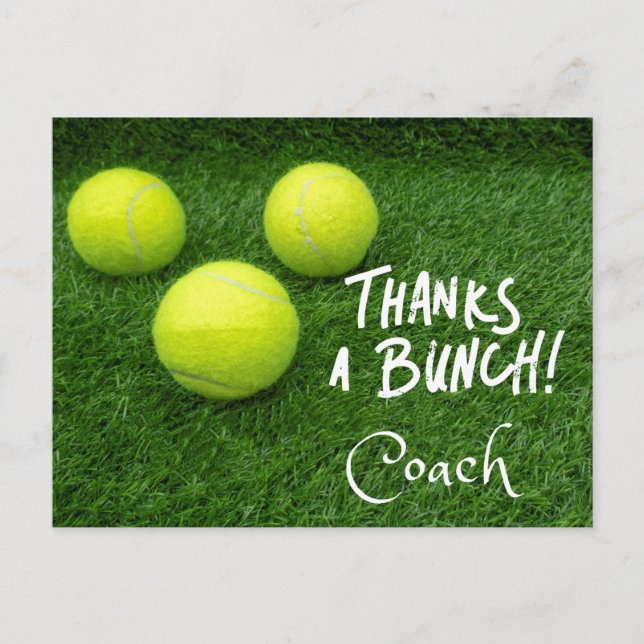 Tennis Tack coach med tennis på grönt Vykort (Framsida)