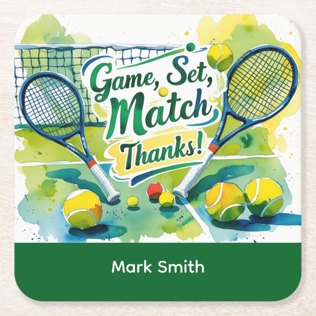 Tennis Tack party med racket och boll Underlägg Papper Kvadrat (Framsidan)