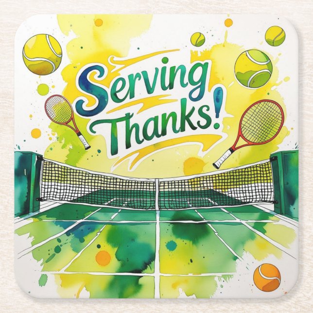 Tennis Tack party med racket och boll Underlägg Papper Kvadrat (Framsidan)