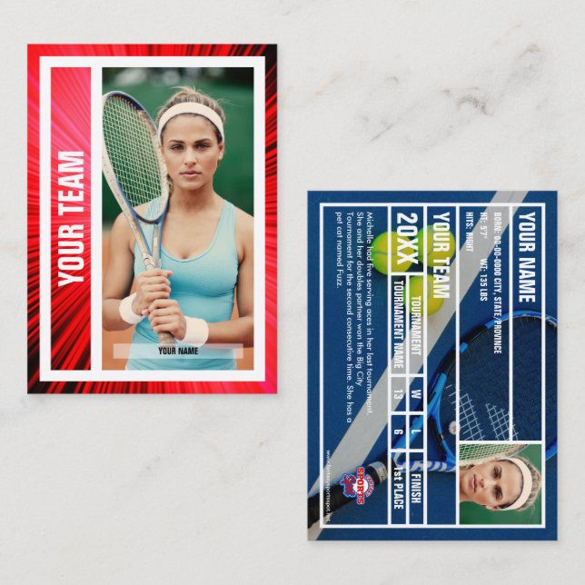Tennis Team Trading Card - Red Rays (Fram/baksida)
