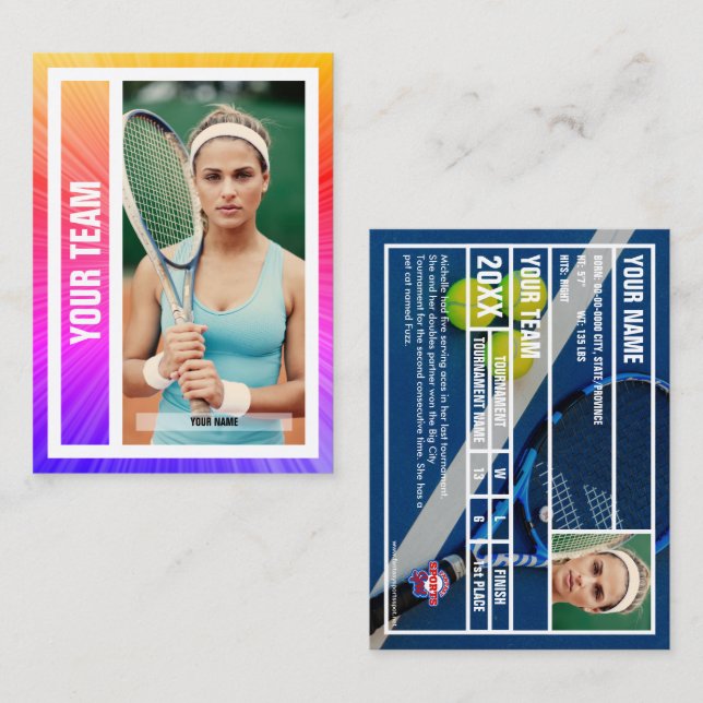 Tennis Team Trading Card - Rosa/Lila/Orange Rays (Fram/baksida)