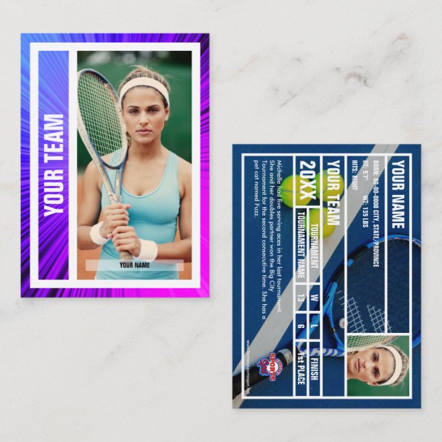 Tennis Team Trading Card - Rosa/Lila Rays (Fram/baksida)