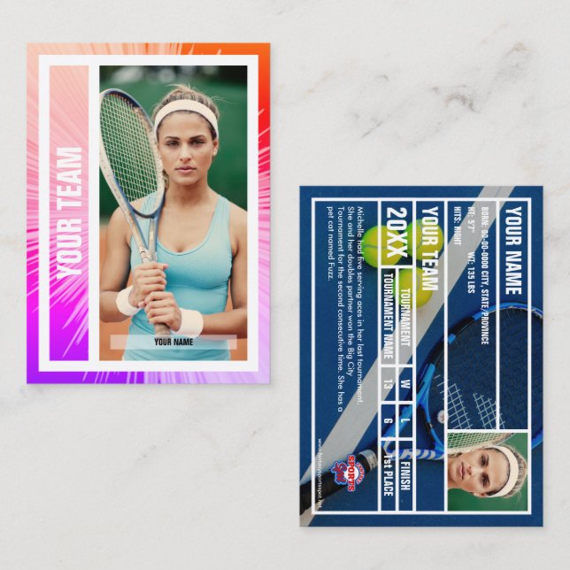 Tennis Team Trading Card - Rosa/Lila/Red Rays (Fram/baksida)