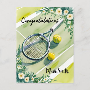 Tennis-tema Grattis boll och blommor Vykort