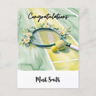 Tennis tema Gratulations boll och blommor Vykort