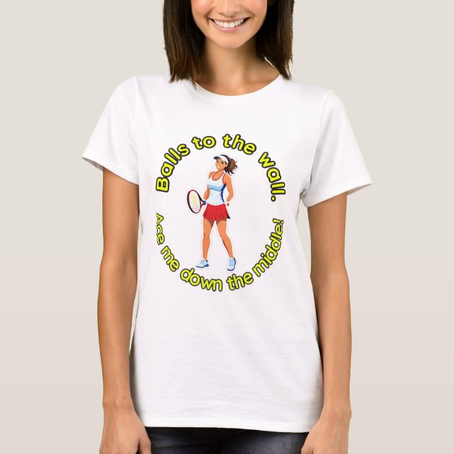 Tennis temade T-shirt med lustiga slag. (Framsida)