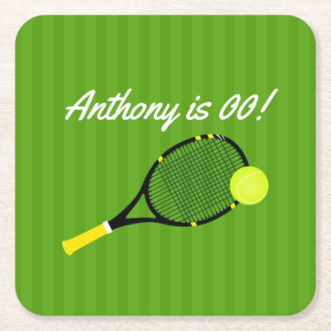 Tennis Temed Födelsedagsfest personlig Underlägg Papper Kvadrat (Framsidan)