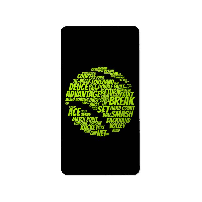 Tennis Terms Tennis Player Spelar upp Tennis Boll Adressetikett (Framsidan)