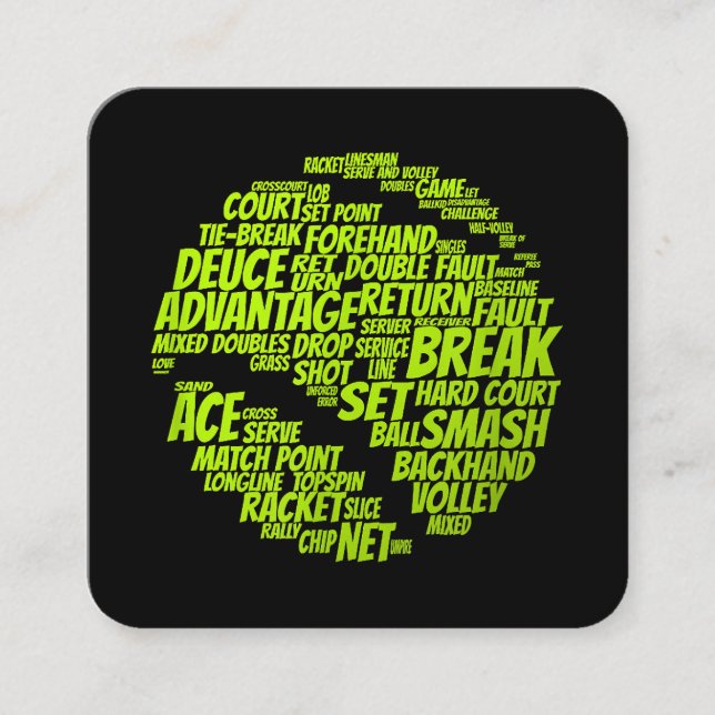 Tennis Terms Tennis Player Spelar upp Tennis Boll Fyrkantigt Visitkort (Framsida)