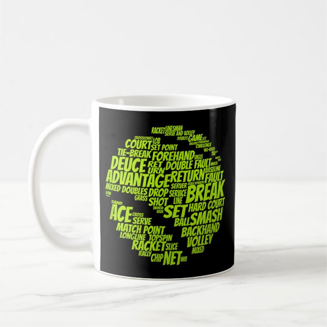 Tennis Terms Tennis Player Spelar upp Tennis Boll Kaffemugg (Vänster)