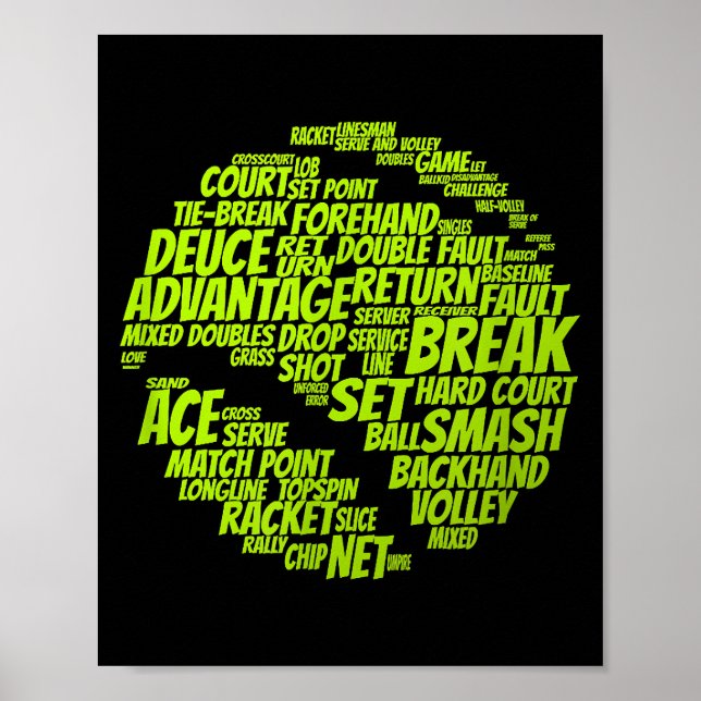 Tennis Terms Tennis Player Spelar upp Tennis Boll Poster (Framsidan)