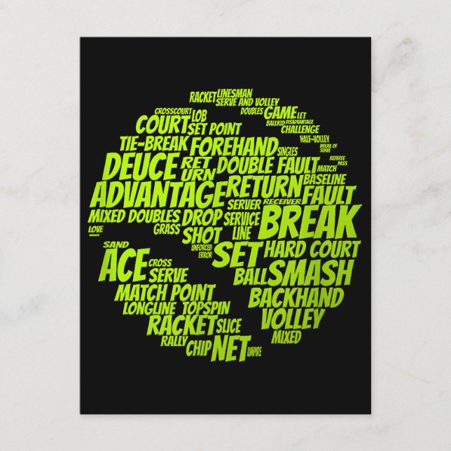Tennis Terms Tennis Player Spelar upp Tennis Boll Tilläggskort (Framsida)