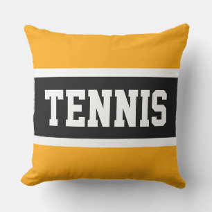 TENNIS Text Athletic Bright Gult Black Rand Kudde