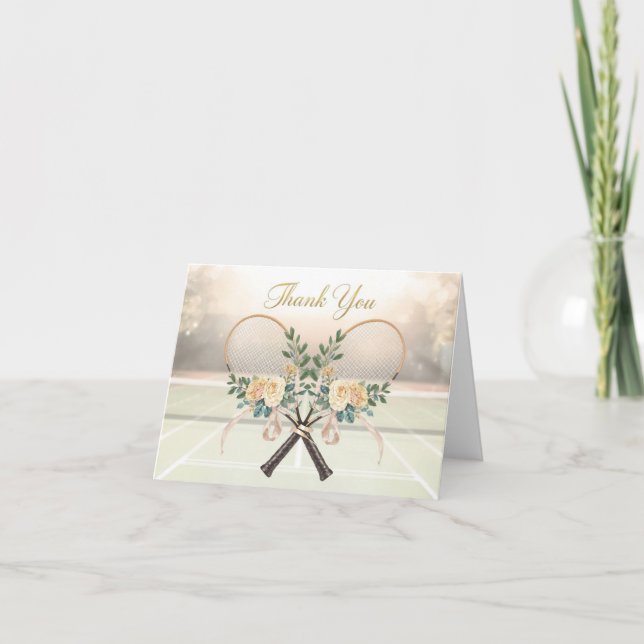 Tennis  thank you card with flowers for wedding tack kort (Framsida)