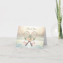 Tennis  thank you card with flowers for wedding tack kort