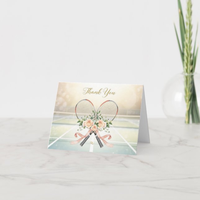 Tennis  thank you card with flowers for wedding tack kort (Framsida)