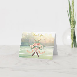Tennis  thank you card with flowers for wedding tack kort