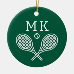 Tennis Theme Big Bold Monogrammed Julgransprydnad Keramik