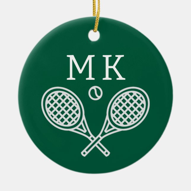 Tennis Theme Big Bold Monogrammed Julgransprydnad Keramik (Framsidan)