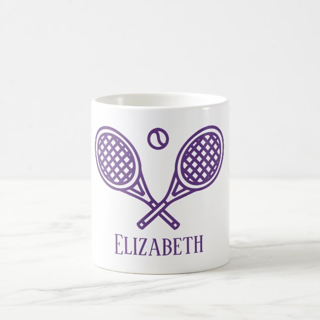 Tennis Theme Lila Monogrammed Namn Kaffemugg (Center)