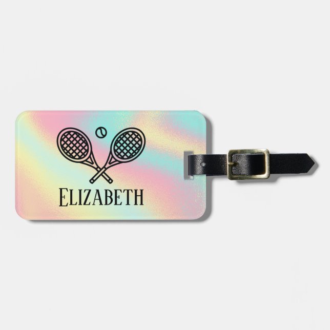 Tennis Theme Rosa Modern Retro Monogrammed Namn Bagagebricka (Horisontell Framsida)
