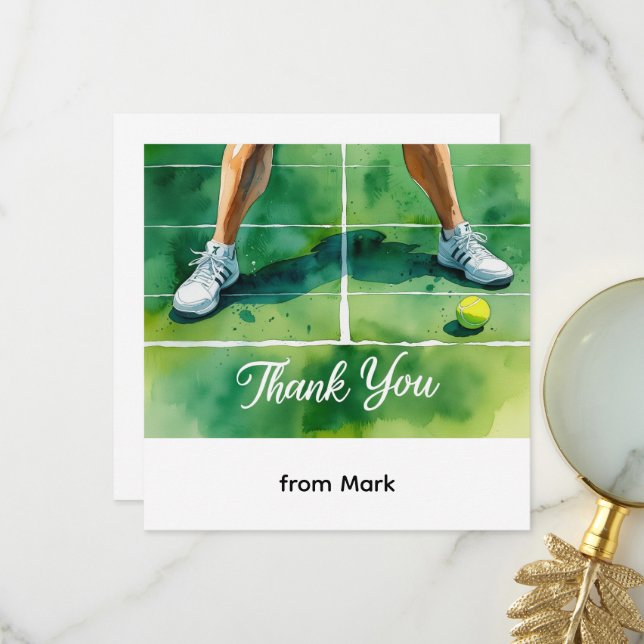 Tennis themed water color stil tack kort (Fram/Back In Situ)