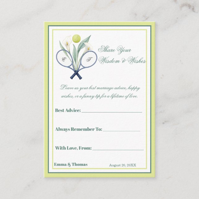 Tennis ThLED Tenniscore Bröllop Grönt Lime Färg Rådkort (Framsida)