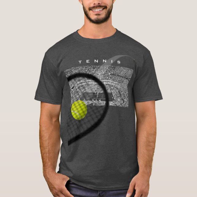 Tennis Tournament Racket Hitting Ball In Motion T Shirt (Framsida)