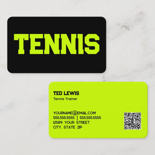 Tennis Trainer Anpassningsbar QR Visitkort (Fram/baksida)