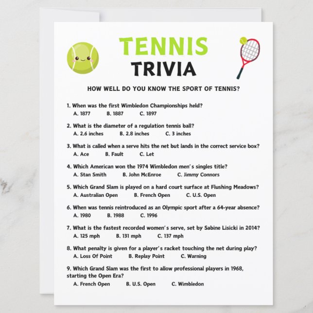 Tennis Trivia Game (Framsida)