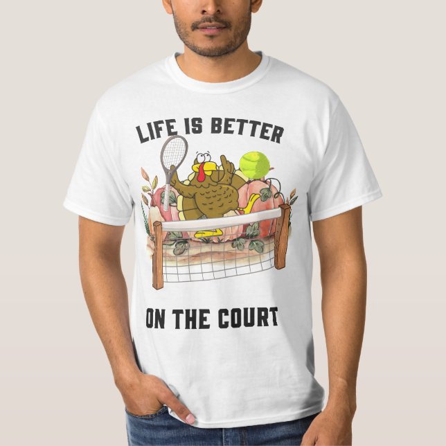 Tennis Turkey Thanksgiving lustig tecknad gullig T T Shirt (Framsida)