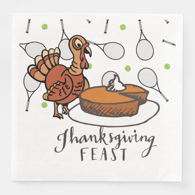 Tennis Turkey Thanksgiving lustig tecknad Pappersservett (Framsida)