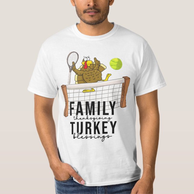 Tennis Turkey Thanksgiving lustig tecknad söt T Shirt (Framsida)
