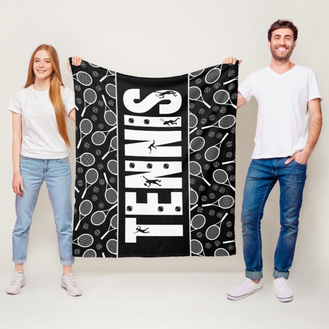 Tennis Typography Text Black & White Coola Gift Fleecefilt (På plats)