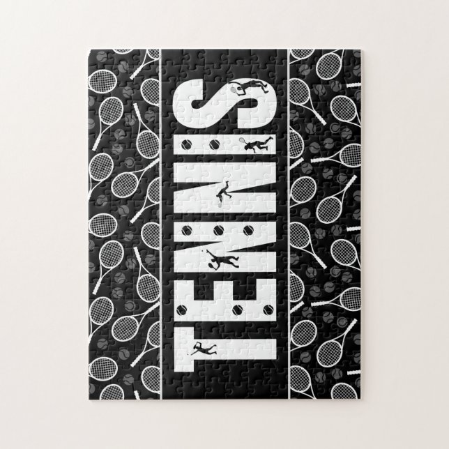 Tennis Typography Text Black & White Coola Gift Pussel (Vertikal)