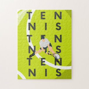 Tennis Typography Text & Player's Silhouette Kids Pussel