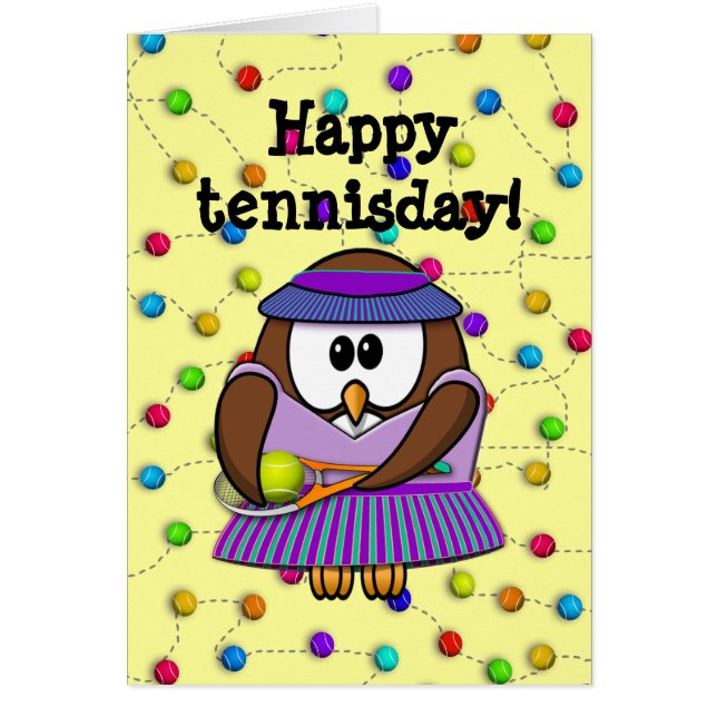 tennis uggla - flicka hälsningskort (Framsidan)