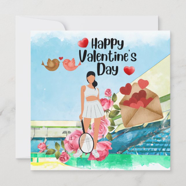 Tennis Valentindagen med hjärtvattenfärg kärlek Julkort (Framsida)