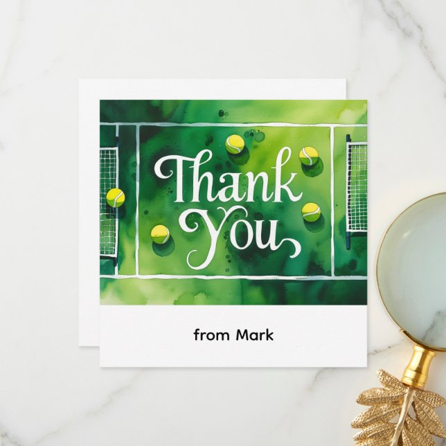 Tennis vattenfärg tema stil tack kort (Fram/Back In Situ)