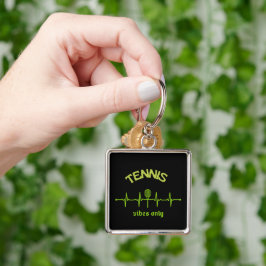 Tennis vibes only keychain design fyrkantig silverfärgad nyckelring
