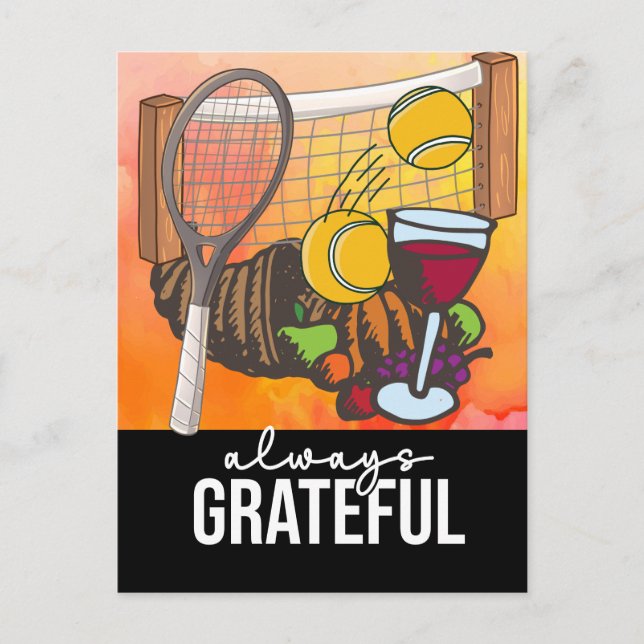 Tennis Vin Thanksgiving lustig tecknad Helg Vykort (Framsida)
