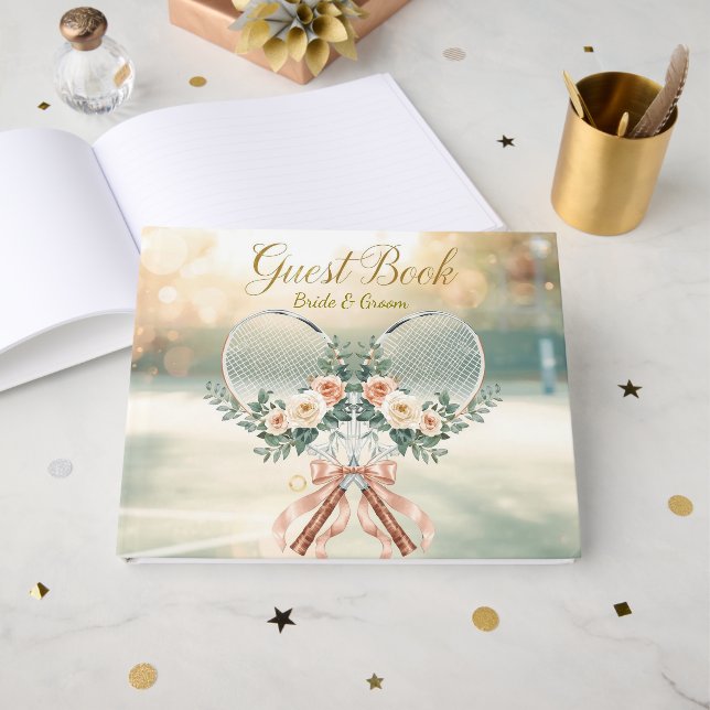 Tennis Wedding Guest Book – Floral Racket  Gästböcker (Framsida Öppen)