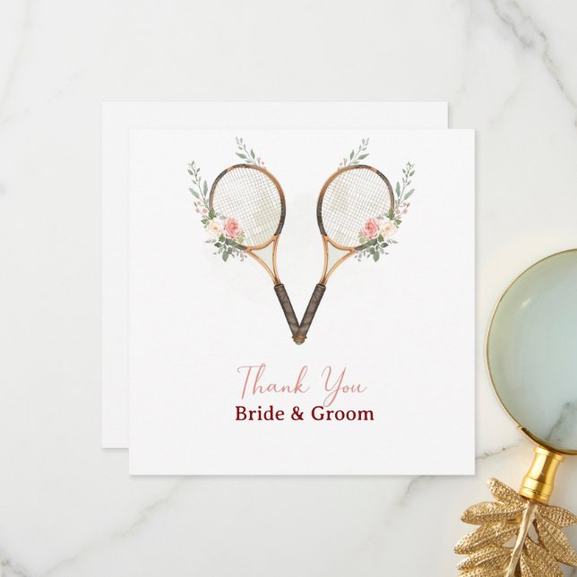 Tennis Wedding Thank You Card  Tack Kort (Fram/Back In Situ)